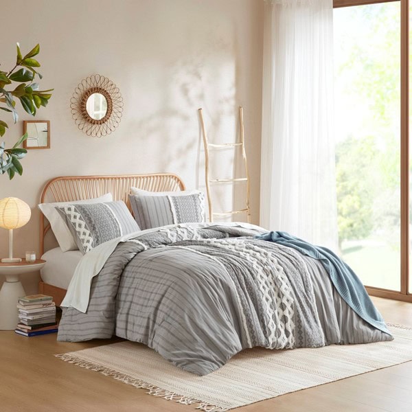 INK+IVY Imani Cotton Printed Comforter Set with Chenille in Gray, King/Cal King II10-1090 - Image 5