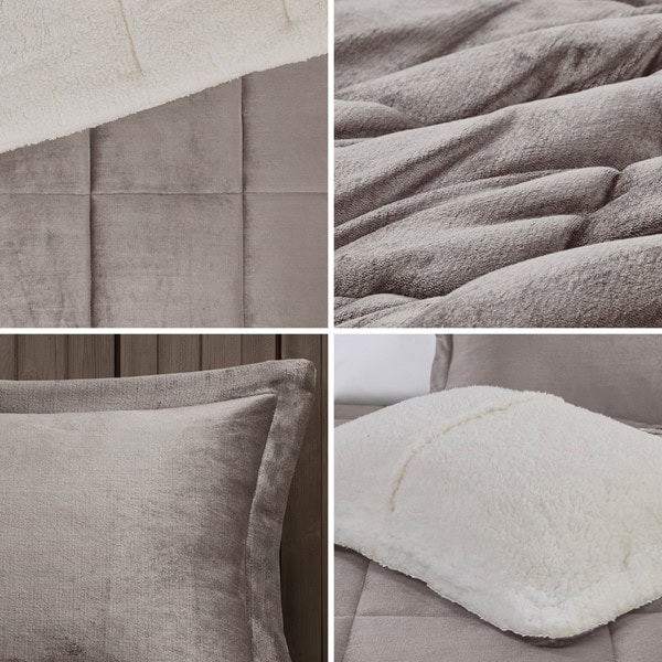 Woolrich Alton Plush to Sherpa Down Alternative Comforter Set in Grey/Ivory, Full/Queen WR10-2062 - Image 5