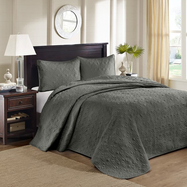Madison Park Quebec Reversible Bedspread Set in Dark Grey, King MP13-6127