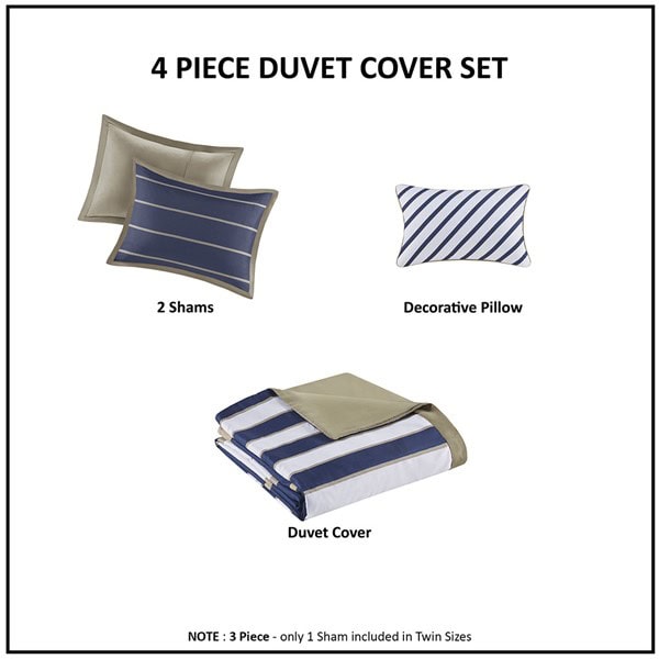 Mi Zone Ashton Duvet Cover Set in Khaki/Navy, Twin/Twin XL MZ12-268 - Image 2