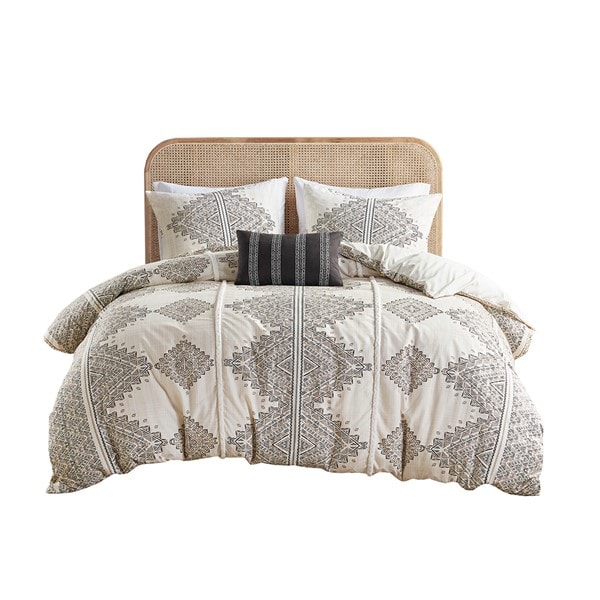 Madison Park Ibiza 4 Piece Printed Duvet Cover Set with Throw Pillow in Black/Ivory, Full/Queen MP12-8339 - Image 4