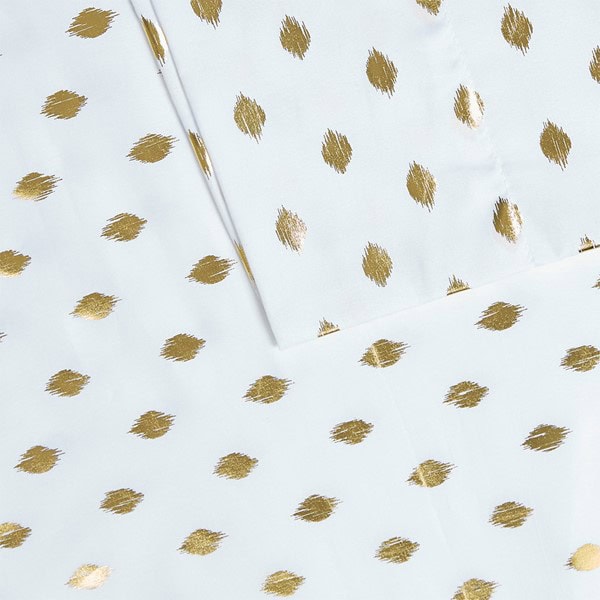 Intelligent Design Metallic Dot Printed Sheet Set in White/Gold, Twin XL ID20-1470 - Image 2