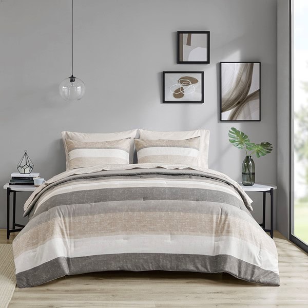 Madison Park Essentials Jaxon Stripe Comforter Set with Bed Sheets in Taupe/Grey, Twin MPE10-1036 - Image 2