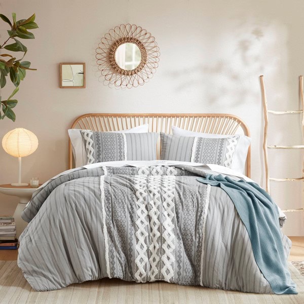 INK+IVY Imani Cotton Printed Comforter Set with Chenille in Gray, King/Cal King II10-1090 - Image 2