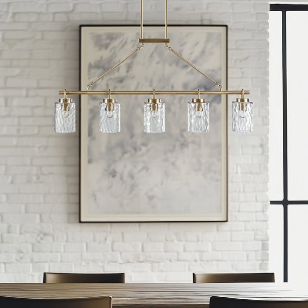 INK+IVY Curiana 5-light Linear Chandelier with Textured Glass Shades in Antique Brass, One Size FB150-1191 - Image 3