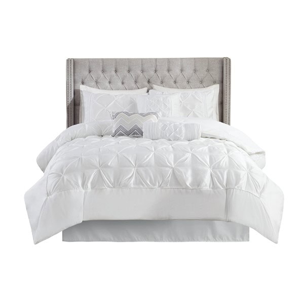 Madison Park Laurel 100% Polyester Pieced Pleated 7pcs Tufted Comforter Set in White, King TT10-0041 - Image 3