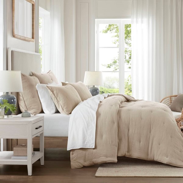 Harbor House Blue Breeze cotton gauze embroidered Quilt Set in Taupe, Full/Queen HH13-1886 - Image 4