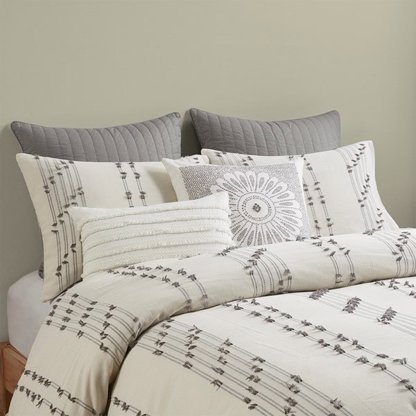 INK+IVY Kara 3 Piece Cotton Jacquard Duvet Cover Set in Ivory, King/Cal King II12-1269 - Image 3