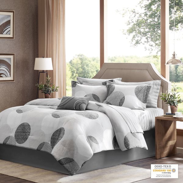 Madison Park Essentials Knowles Comforter Set with Cotton Bed Sheets in Grey, Cal King MPE10-030 - Image 2