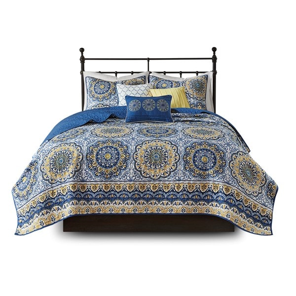 Madison Park Tangiers 6 Piece Reversible Quilt Set with Throw Pillows in Blue, King/Cal King MP13-784 - Image 3