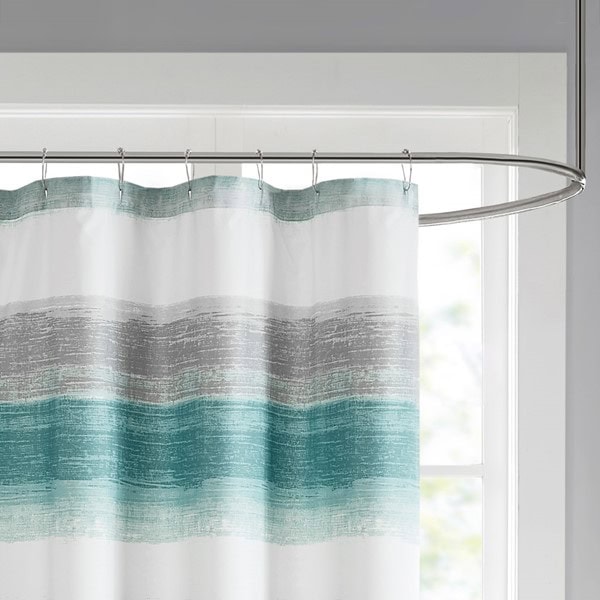 Madison Park Essentials Saben Stripe Print Shower Curtain in Aqua/Grey, 72x72" MPE70-1029 - Image 5