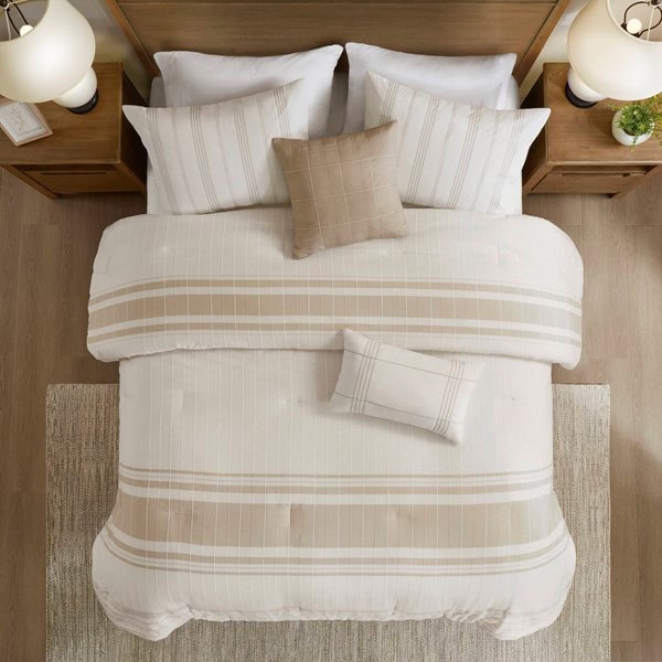 Harbor House Blue Morgan 6 Piece Cotton Jacquard Oversized Comforter Set in Ivory/Taupe, King HH10-1989 - Image 3