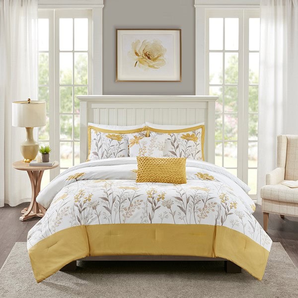 Harbor House Blue Meadow 5 Piece Cotton Comforter Set in Yellow, Full/Queen HH10-1789 - Image 4