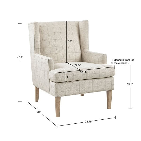 Martha Stewart Decker Plaid Wingback Armchair in Beige, One Size MT100-0001 - Image 4