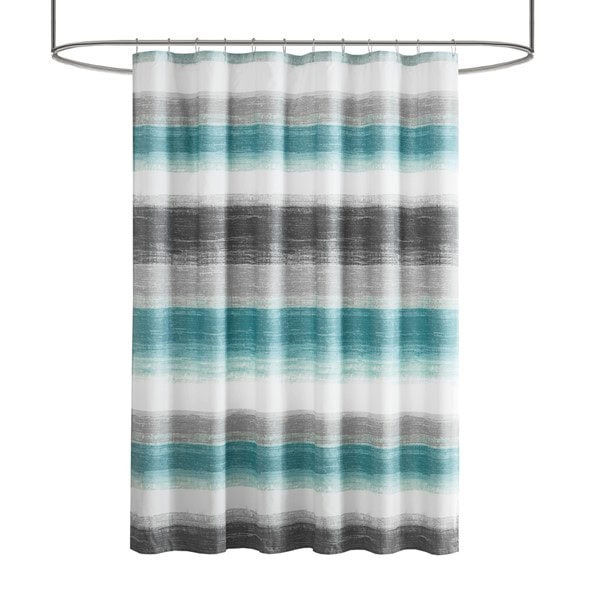 Madison Park Essentials Saben Stripe Print Shower Curtain in Aqua/Grey, 72x72" MPE70-1029 - Image 2