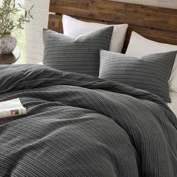 Woolrich Lyon Waffle Washed Duvet Set in Charcoal, Full/Queen WR12-4044 - Image 3
