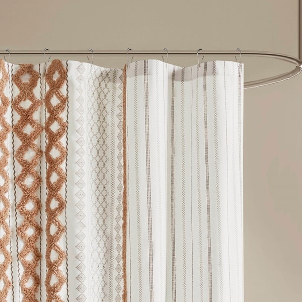 INK+IVY Imani Cotton Printed Shower Curtain with Chenille in Rose Clay, 72x84" II70-1325 - Image 5