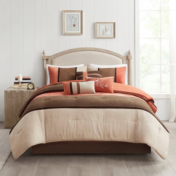 Madison Park Palisades 7 Piece Faux Suede Comforter Set in Coral, Queen MP10-184 - Image 4