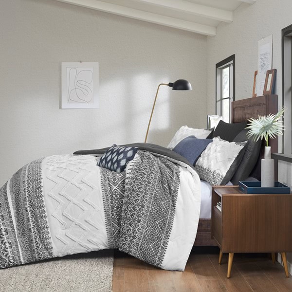 INK+IVY Mila 3 Piece Cotton Comforter Set with Chenille Tufting in Gray, King/Cal King II10-1249 - Image 5