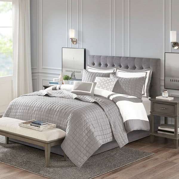 Madison Park Heritage 8 Piece Comforter and Quilt Set Collection in Grey, Full/Queen MP10-6140 - Image 4