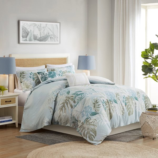 Harbor House Blue Kiawah Island 5 Piece Cotton Duvet Cover Set with Throw Pillow in Blue, King/Cal King HH12-1855