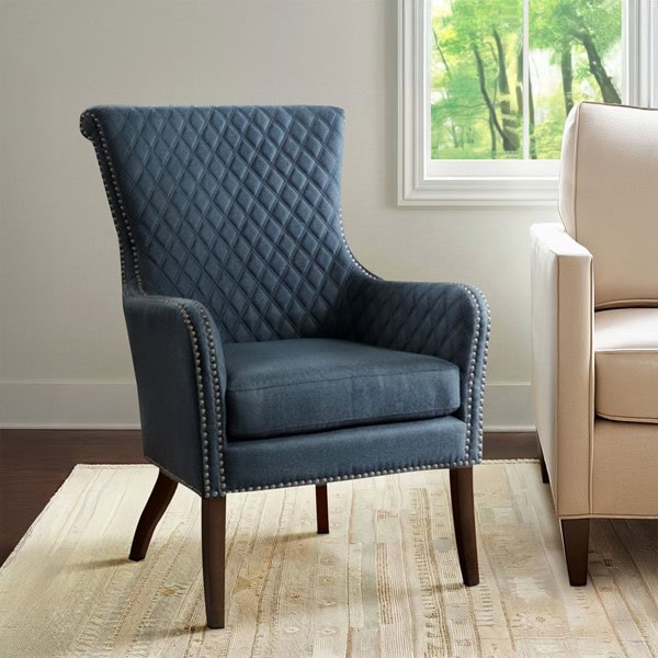 Madison Park Heston Quilted Back Arm Chair with Nailhead Trim in Dark Blue, One Size MP100-0618 - Image 4