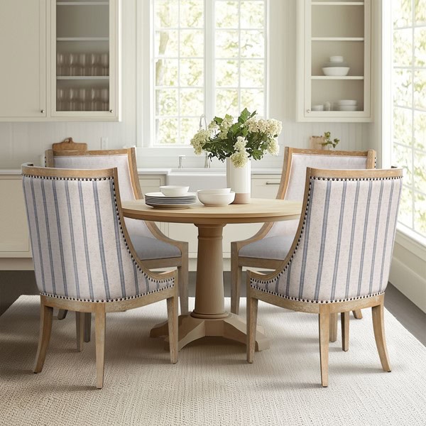 Martha Stewart Elmcrest Upholstered Dining Chair with Nailhead Trim in Beige Stripe, One Size MT108-1197 - Image 7