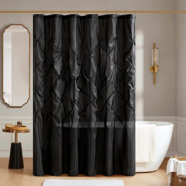 Madison Park Laurel Tufted Semi-Sheer Shower Curtain in Black, 72x72" MP70-3272 - Image 2