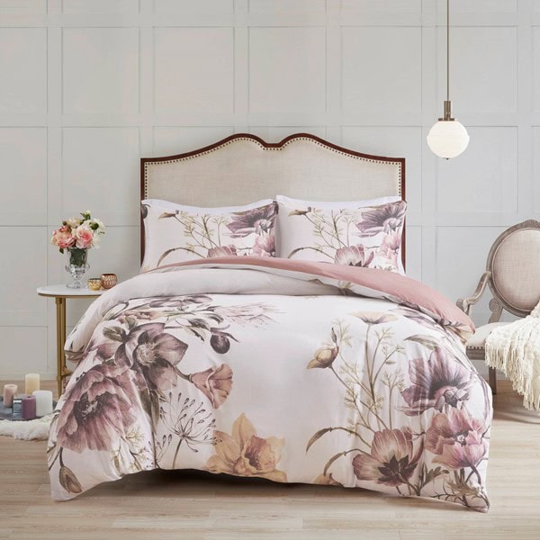 Madison Park Cassandra 3 Piece Cotton Printed Duvet Cover Set in Blush, Full/Queen MP12-6167 - Image 5