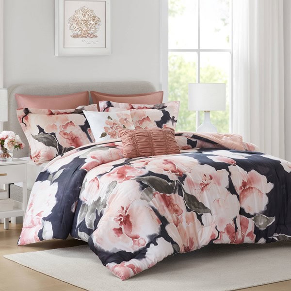 Madison Park Shanti 7pcs Printed Comforter set in Blush, Queen MP10-8917