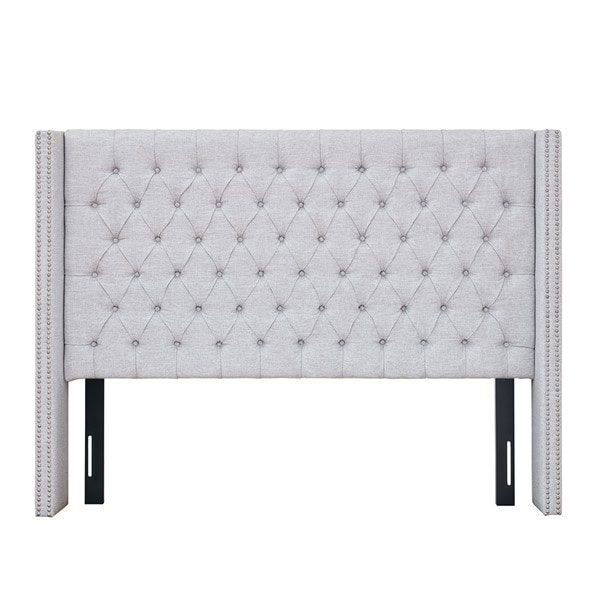 Madison Park Amelia Upholstered Wingback Headboard with Button Tufting & Nailhead Trim in Grey, King MP116-0358 - Image 3