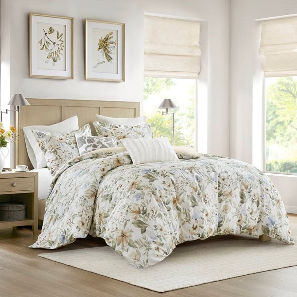 Harbor House Blue Herbal 5 Piece Cotton Sateen Print Duvet Set, Full/Queen HH12-1878