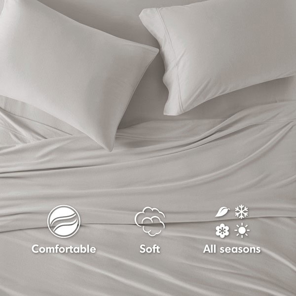 Intelligent Design Cotton Blend Jersey Knit All Season Sheet Set in Grey, Queen ID20-2454 - Image 2
