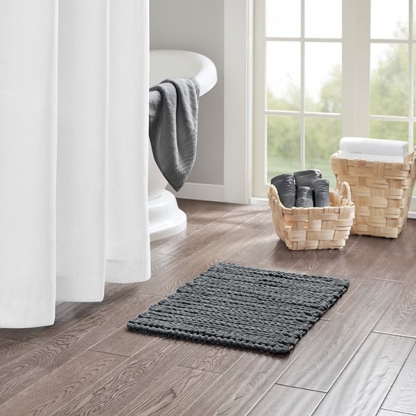 Madison Park Lasso 100% Cotton Chenille Chain Stitch Rug in Charcoal, 17x24" MP72-5829
