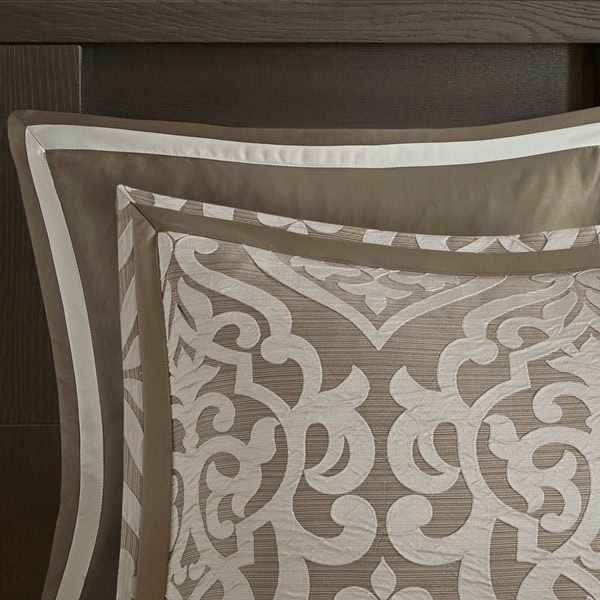Madison Park Odette 8 Piece Jacquard Comforter Set in Tan/Ivory, Queen MP10-6287 - Image 2