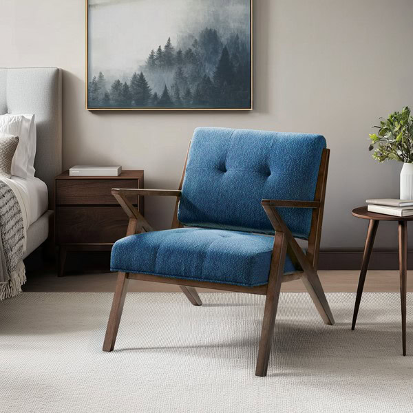 INK+IVY Rocket Upholstered Arm Chair with Angled Wood Frame in Blue/Pecan, One Size II100-0088 - Image 5