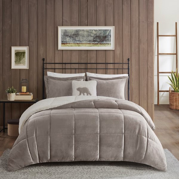 Woolrich Alton Plush to Sherpa Down Alternative Comforter Set in Grey/Ivory, Full/Queen WR10-2062 - Image 2