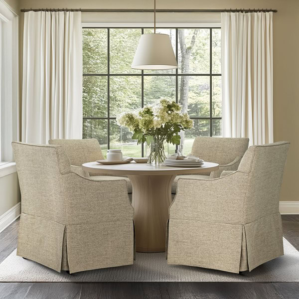 Martha Stewart London Upholstered Skirted Dining Arm Chair with Hidden Casters in Beige, One Size MT108-0181 - Image 2