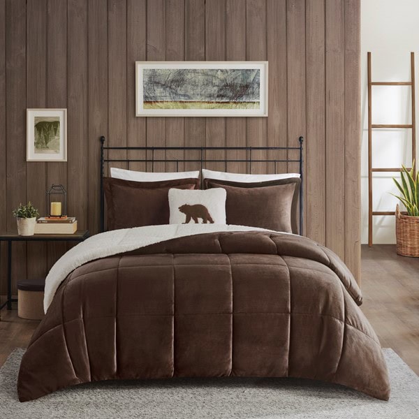 Woolrich Alton Plush to Sherpa Down Alternative Comforter Set in Brown/Ivory, King WR10-2885 - Image 5