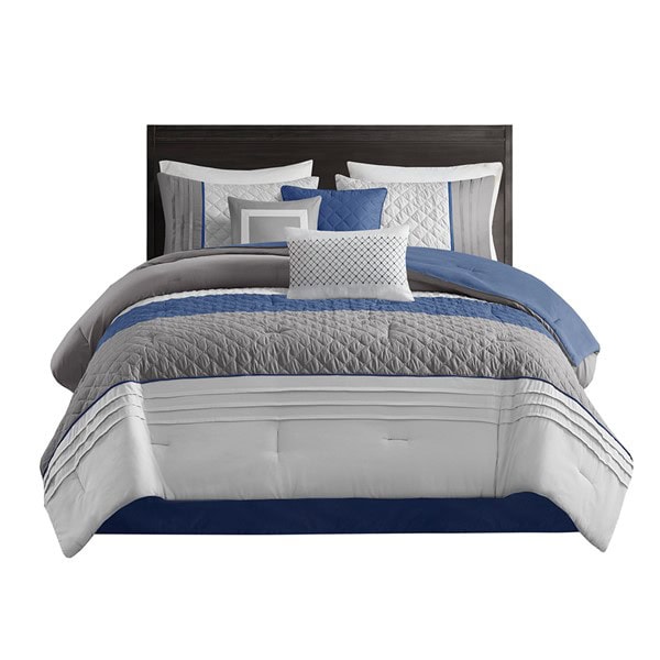 Madison Park Jenson 7 Piece Color Block Stripe Comforter Set with Throw Pillows in Blue, Queen MP10-8321 - Image 2