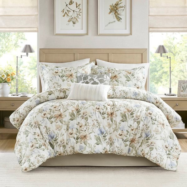 Harbor House Blue Herbal 6 Piece Cotton Sateen Print Oversized Comforter Set, King HH10-1876 - Image 3