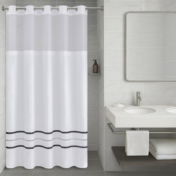 Nomad Home Plain Weave Premium Shower Curtain- Ribbon in White, 71"x74"+70"x54" NH70-0164