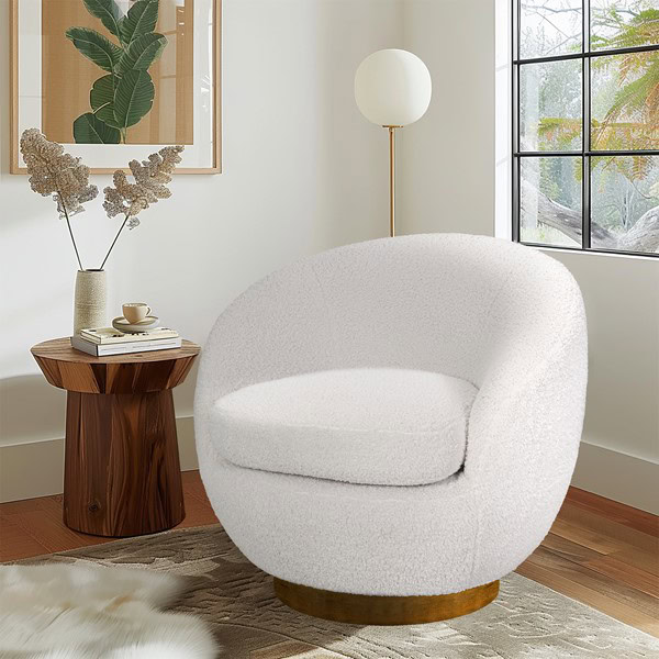 INK+IVY Jessel Shearling Sherpa Swivel Chair with Wood Base in Cream, One Size II103-0578