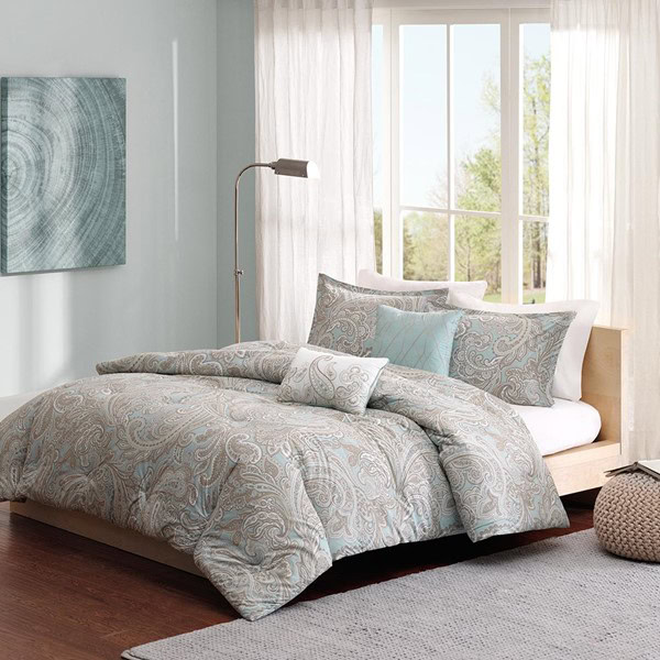 Madison Park Pure Ronan 5 Piece Cotton Comforter Set in Blue, King/Cal King MPP10-002