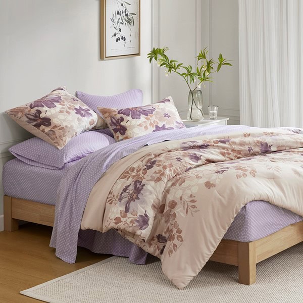 Madison Park Essentials Luna Floral Comforter Set with Bed Sheets in Taupe, King MPE10-1066 - Image 3