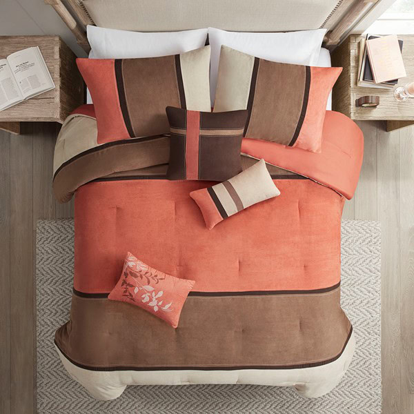Madison Park Palisades 7 Piece Faux Suede Comforter Set in Coral, Queen MP10-184 - Image 2