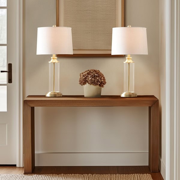 510 Design Clarity Glass Cylinder Table Lamp Set of 2 in Gold, Set of 2 5DS153-1157 - Image 4
