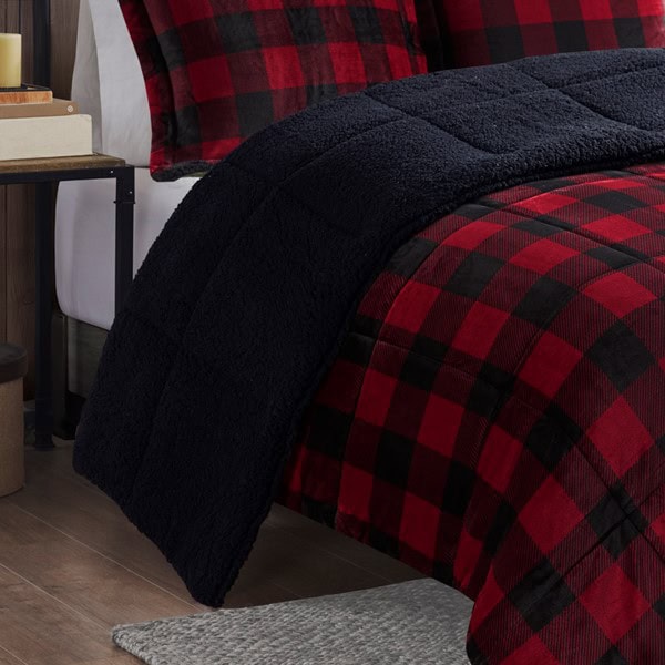 Woolrich Alton Plush to Sherpa Down Alternative Comforter Set in Red/Black Buffalo Check, Full/Queen WR10-3099 - Image 4