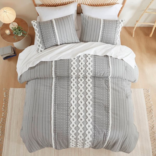 INK+IVY Imani Cotton Printed Comforter Set with Chenille in Gray, King/Cal King II10-1090 - Image 4