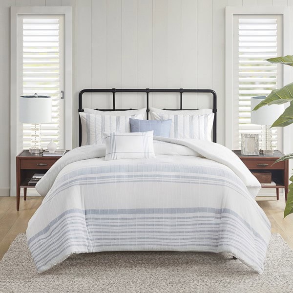 Harbor House Blue Morgan 5 Piece Cotton Jaquard Duvet Set in White/Blue, Full/Queen HH12-1868 - Image 5
